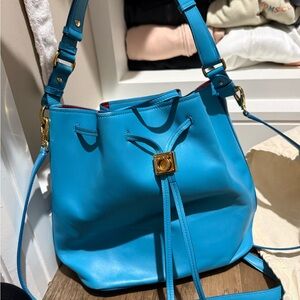 Salvatore Ferragamo Blue Leather Bucket Bag